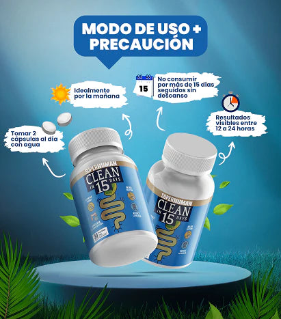 SuperHuman Clean15  Limpieza Completa Estomacal en 15 días   (90 Cápsulas)
